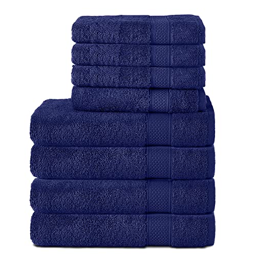 Komfortec 8er Handtuch Set aus 100% Baumwolle, 4 Badetücher 70x140 und 4 Handtücher 50x100 cm, Frottee, Weich, Towel, Groß, Navy Blau von Komfortec