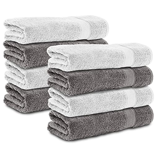 Komfortec 8er Handtücher 50x100 cm Set aus 100% Baumwolle, Frottee, Weich, Anthrazit Grau/Weiß von Komfortec