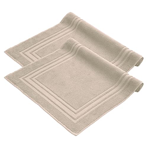 Komfortec Badvorleger Set 2 Teilig, Frottee Duschvorleger, Waschbar Duschmatte & Badteppich, 600 g/m² &100% Baumwolle, Saugfähig & Schnelltrocknend, 50 x 70 cm, Beige von Komfortec