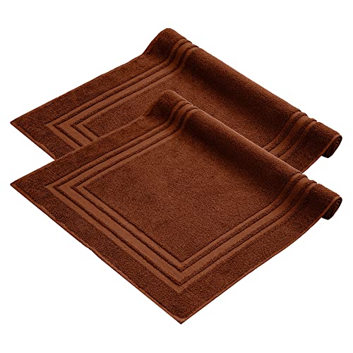 Komfortec Badvorleger Set 2 Teilig, Frottee Duschvorleger, Waschbar Duschmatte & Badteppich, 600 g/m² &100% Baumwolle, Saugfähig & Schnelltrocknend, 50 x 70 cm, Braun von Komfortec