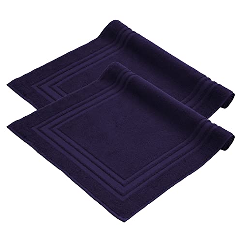 Komfortec Badvorleger Set 2 Teilig, Frottee Duschvorleger, Waschbar Duschmatte & Badteppich, 600 g/m² &100% Baumwolle, Saugfähig & Schnelltrocknend, 50 x 70 cm, Navyblau von Komfortec