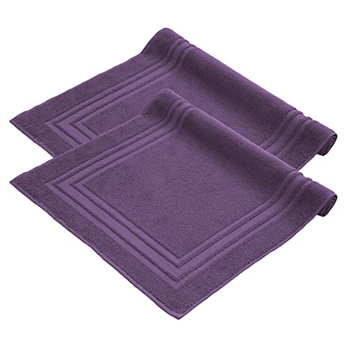 Komfortec Badvorleger Set 2 Teilig, Frottee Duschvorleger, Waschbar Duschmatte & Badteppich, 600 g/m² &100% Baumwolle, Saugfähig & Schnelltrocknend, 50 x 70 cm, Violett von Komfortec