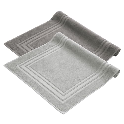 Komfortec Badvorleger Set 2 Teilig, Frottee Duschvorleger, Waschbar Duschmatte & Badteppich, 600 g/m² &100% Baumwolle, Saugfähig & Schnelltrocknend, 50 x 70 cm, Anthrazit Grau/Silber von Komfortec