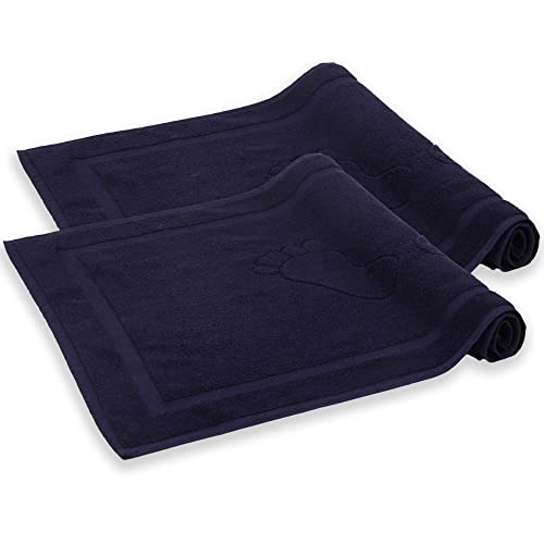 Komfortec Badvorleger Set 2 Teilig, Frottee Duschvorleger, Waschbar Duschmatte & Badteppich, 800 g/m² &100% Baumwolle, Saugfähig & Schnelltrocknend, 50 x 80 cm, Navy Blau von Komfortec