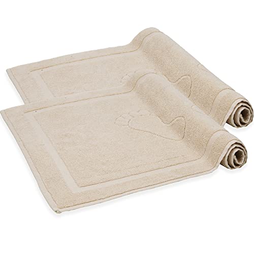 Komfortec Badvorleger Set 2 Teilig, Frottee Duschvorleger, Waschbar Duschmatte & Badteppich, 800 g/m² &100% Baumwolle, Saugfähig & Schnelltrocknend, 50 x 80 cm, Sand/Beige von Komfortec