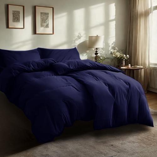 Komfortec Bettwäsche 135x200 4teilig Bettwäsche-Sets 2 Bettbezüge 135x200 cm + 2 Kissenbezüge 80x80 cm, DunkelBlau mit Reißverschluss von Komfortec