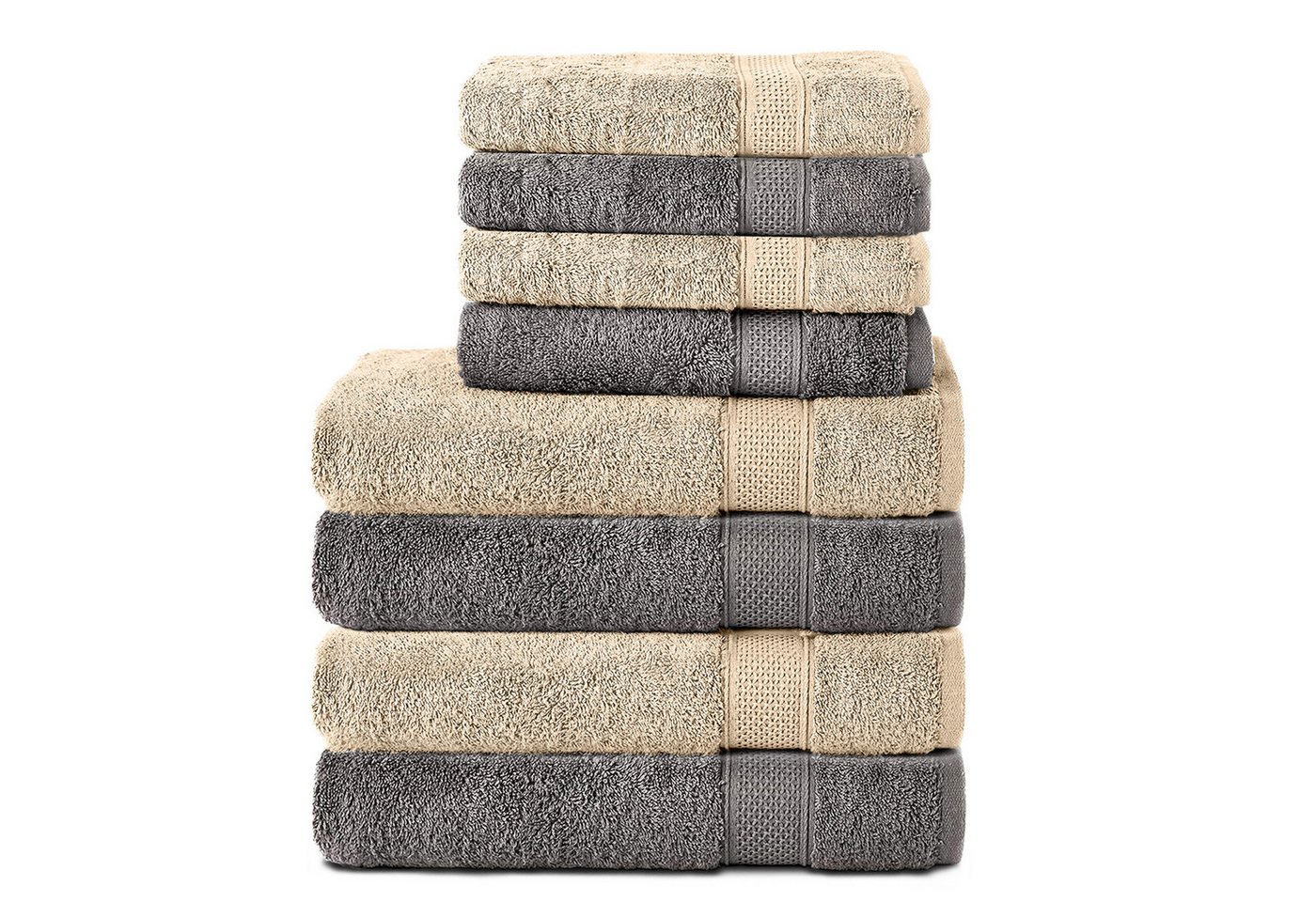 Komfortec Handtuch Set 100% Baumwolle, 4 Badetücher 70x140 und 4 Handtücher 50x100 cm, Frottee (Packung, 8-St), Badehandtuch & XXL Saunatuch, Weich, Towel, Groß von Komfortec