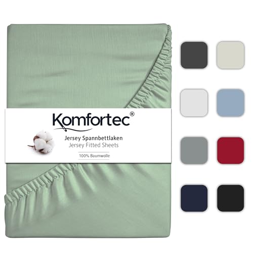 Komfortec Jersey Spannbettlaken 140x200 cm, 100% Baumwolle, Grün von Komfortec