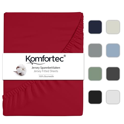 Komfortec Jersey Spannbettlaken 140x200 cm, 100% Baumwolle, Rot von Komfortec