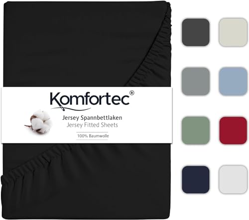 Komfortec Jersey Spannbettlaken 140x200 cm, 100% Baumwolle, Schwarz von Komfortec