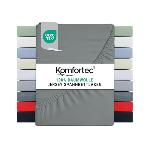 Komfortec Jersey Spannbettlaken 160x200 cm, 100% Baumwolle, Grau von Komfortec