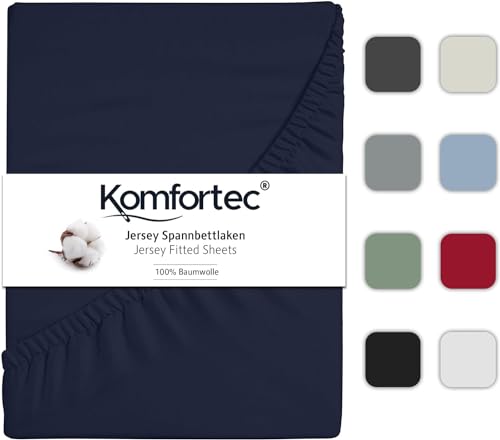 Komfortec Jersey Spannbettlaken 160x200 cm, 100% Baumwolle, Blau von Komfortec