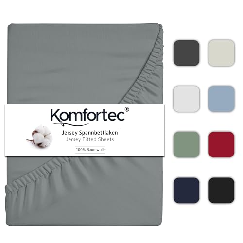 Komfortec Jersey Spannbettlaken 180x200 cm, 100% Baumwolle, Grau von Komfortec