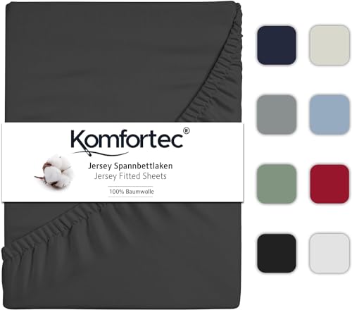 Komfortec Jersey Spannbettlaken 90x200 cm, 100% Baumwolle, Anthrazit von Komfortec