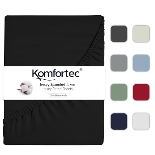 Komfortec Jersey Spannbettlaken 90x200 cm, 100% Baumwolle, Schwarz von Komfortec