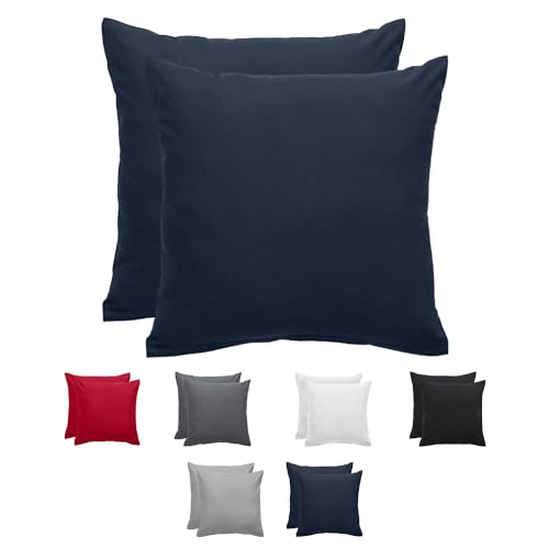 Komfortec Kissenbezug 80x80 cm 2er Set aus Gebürstet Mikrofaser mit Reißverschluss, Atmungskativ und Weich – Blau von Komfortec