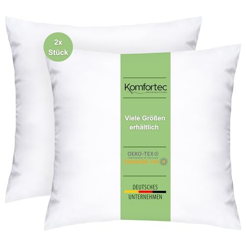 Komfortec Kopfkissen 40x40 cm 2er Set, 300g Kissenfüllung mit Innennaht (Weiß) von Komfortec