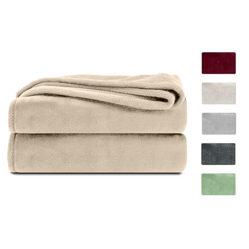 Komfortec Kuscheldecke Flauschig, Wohndecke, Fleecedecke, Oeko-TEX Zertifiziert, Superweich, 220x240 cm, 260 g/m², Beige von Komfortec