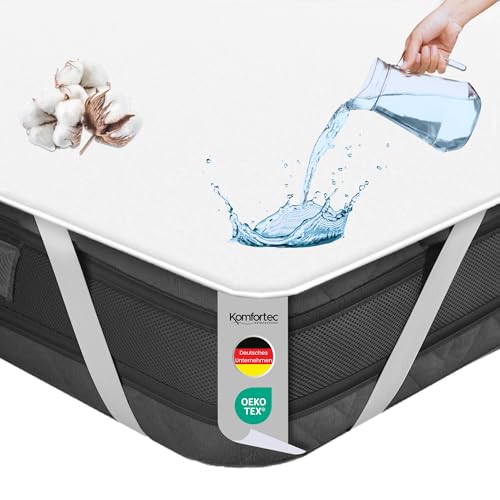 Komfortec Matratzenschoner 140x200cm 2er-Set | Baumwolle, Atmungsaktiv, Anti-Allergie, Kein Knistern | Oeko-TEX Zertifiziert | wasserdichte Matratzenauflage | Bequeme Passform, einfache Reinigung von Komfortec