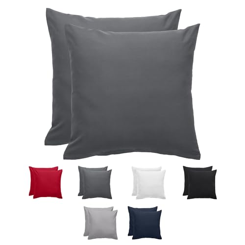 Komfortec Premium Kissenbezüge 2er Set 40x40 cm mit Reißverschluss, gebürstet 100% Polyester 120g/m², Kopfkissenbezug, Superweiches Kissenhülle Set, Anthrazit von Komfortec