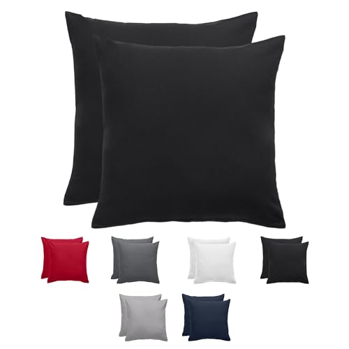 Komfortec Premium Kissenbezüge 2er Set 40x40 cm mit Reißverschluss, gebürstet 100% Polyester 120g/m², Kopfkissenbezug, Superweiches Kissenhülle Set, Schwarz von Komfortec