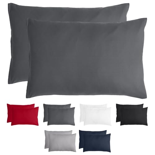 Komfortec Premium Kissenbezüge 2er Set 40x60 cm mit Reißverschluss, gebürstet 100% Polyester 120g/m², Kopfkissenbezug, Superweiches Kissenhülle Set, Anthrazit von Komfortec