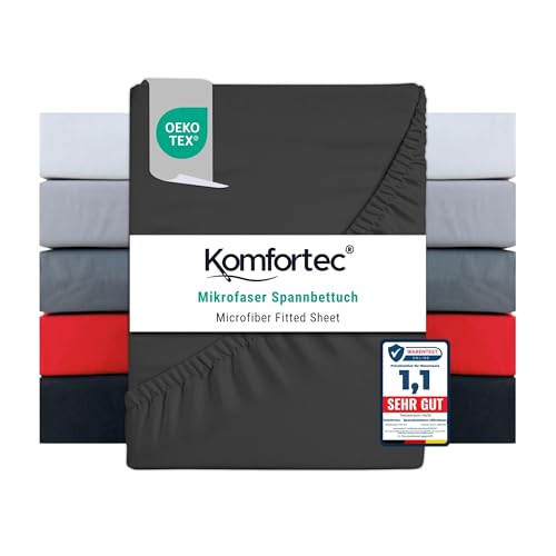 Komfortec Mikrofaser Spannbettlaken 180x200 cm – Weiches Spannbetttuch mit Rundumgummi – Fitted Sheet für Matratzen bis 30 cm – Anthrazit – Oeko-Tex – Pflegeleicht & Hautfreundlich – 90g/m² von Komfortec