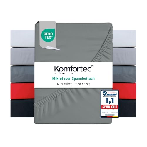 Komfortec Mikrofaser Spannbettlaken 90x200 cm – Weiches Spannbetttuch mit Rundumgummi – Fitted Sheet für Matratzen bis 30 cm – Grau – Oeko-Tex – Pflegeleicht & Hautfreundlich – 90g/m² Komfortec Mikrofaser Spannbettlaken 90x200 cm – Weiches Spannbetttuch mit Rundumgummi – Fitted Sheet für Matratzen bis 30 cm – Grau – Oeko-Tex – Pflegeleicht & Hautfreundlich – 90g/m² von Komfortec