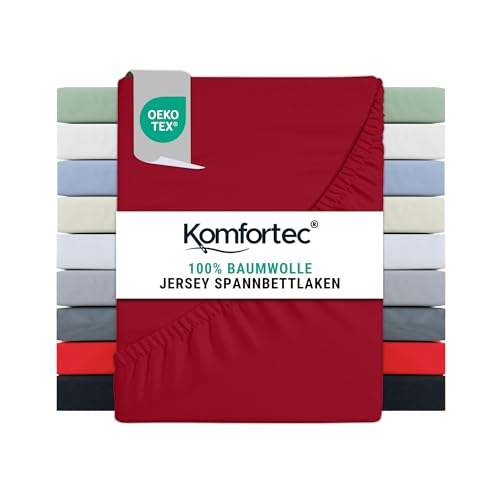 Komfortec Spannbettlaken Jersey 100% Baumwolle – 140x200 cm – 135g/m² – Weich, Atmungsaktiv & Hautfreundlich – Mit Rundumgummi – Oeko-Tex Zertifiziert – Für Boxspring, Topper & Matratzen – Rot Komfortec Spannbettlaken Jersey 100% Baumwolle – 140x200 cm – 135g/m² – Weich, Atmungsaktiv & Hautfreundlich – Mit Rundumgummi – Oeko-Tex Zertifiziert – Für Boxspring, Topper & Matratzen – Rot von Komfortec