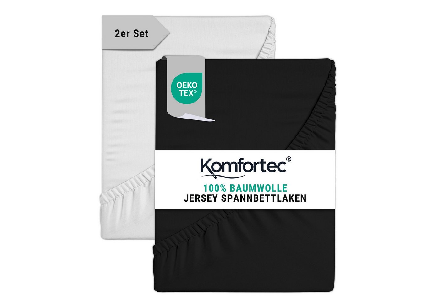 Komfortec Spannbettlaken Jersey Mehrfarbig, 100% Baumwolle, Gummizug: Rundum, (2 Stück), OEKO-TEX® Standard 100 Zertifisiert, für Matratzen bis 25 cm Höhe von Komfortec