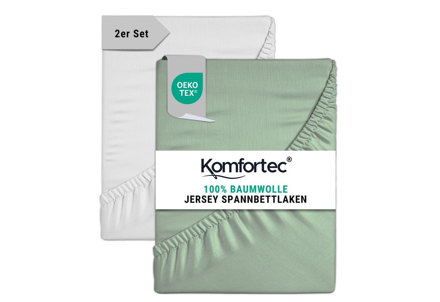 Komfortec Spannbettlaken Jersey Mehrfarbig, 100% Baumwolle, Gummizug: Rundum, (2 Stück), OEKO-TEX® Standard 100 Zertifisiert, für Matratzen bis 25 cm Höhe von Komfortec