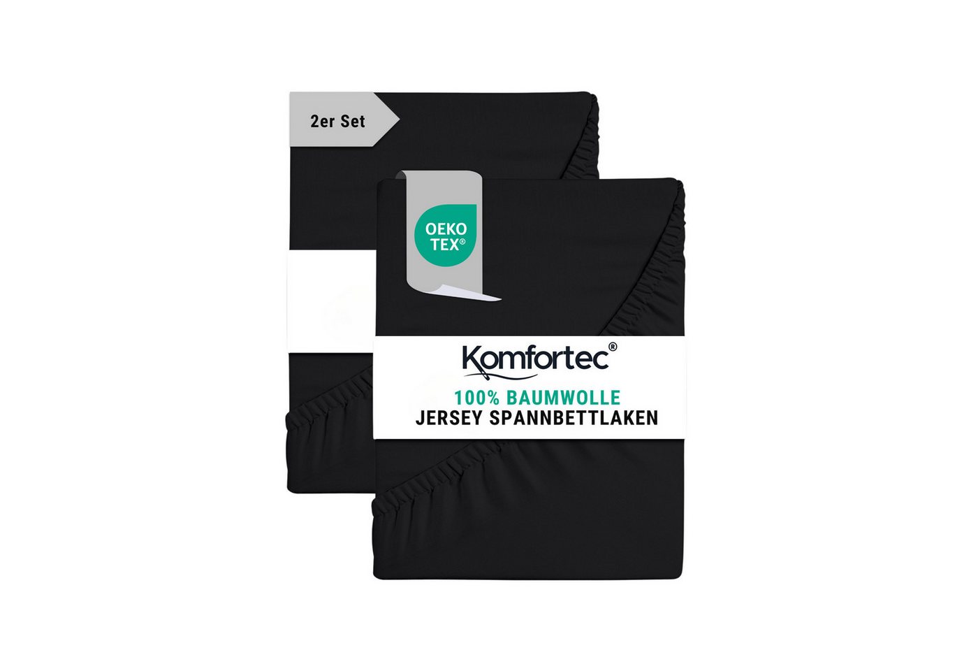 Komfortec Spannbettlaken Jersey Spannbettuch, 90x200, 140x200, 160x200, 180x200 oder 200x200 cm, 100% Baumwolle (135 g/m), Gummizug: Rundum, (2 Stück), OEKO-TEX® Standard 100 Zertifisiert, für Matratzen bis 25 cm Höhe von Komfortec