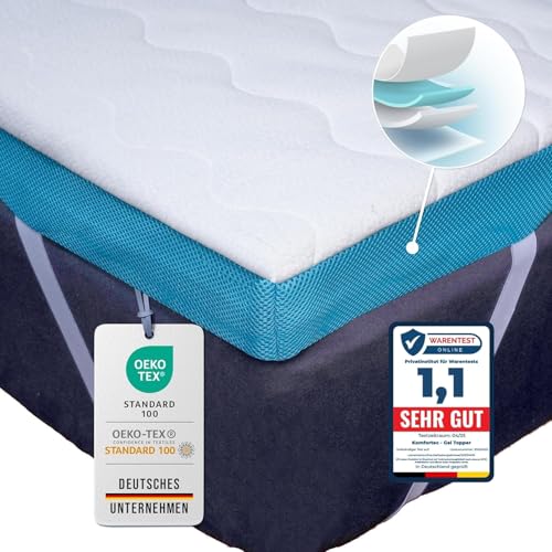 Komfortec Gel Topper 90x200 cm H3/H4, Matratzentopper für Boxspringbett, Oeko-TEX Zertifiziert, 7,5 cm Höhe, Aloe Vera Bezug von Komfortec