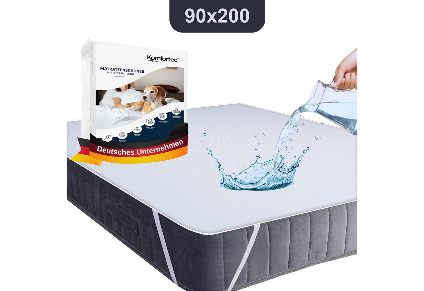 Matratzenschoner 60x120, 90x200, 120x200, 140x200, 160x200, 180x200 oder 200x200 cm Komfortec, 1 oder 2 Stück Wasserdichter, Atmungsaktive Matratzenauflage von Komfortec