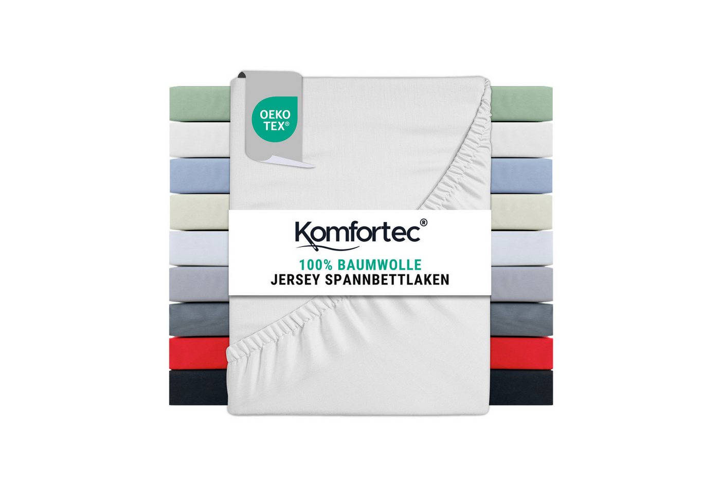Komfortec Spannbettlaken Jersey Spannbettuch, 90x200, 140x200, 160x200, 180x200 oder 200x200 cm, 100% Baumwolle (135 g/m), Gummizug: Rundum, (1 Stück), OEKO-TEX® Standard 100 Zertifisiert, für Matratzen bis 25 cm Höhe von Komfortec