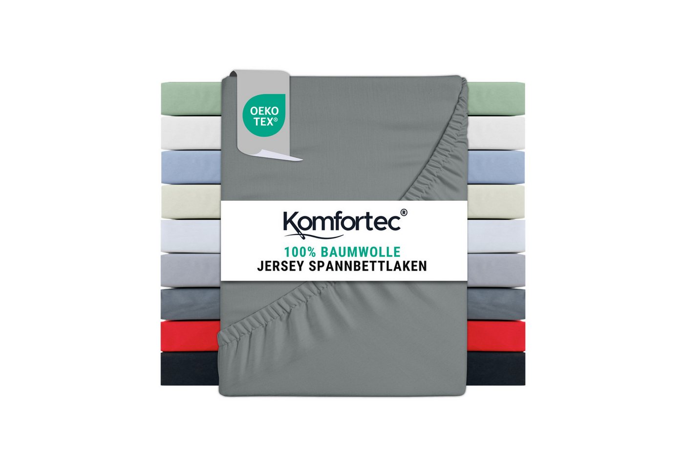 Komfortec Spannbettlaken Jersey Spannbettuch, 90x200, 140x200, 160x200, 180x200 oder 200x200 cm, 100% Baumwolle (135 g/m), Gummizug: Rundum, (1 Stück), OEKO-TEX® Standard 100 Zertifisiert, für Matratzen bis 25 cm Höhe von Komfortec