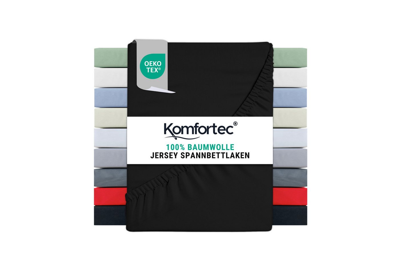 Komfortec Spannbettlaken Jersey Spannbettuch, 90x200, 140x200, 160x200, 180x200 oder 200x200 cm, 100% Baumwolle (135 g/m), Gummizug: Rundum, (1 Stück), OEKO-TEX® Standard 100 Zertifisiert, für Matratzen bis 25 cm Höhe von Komfortec