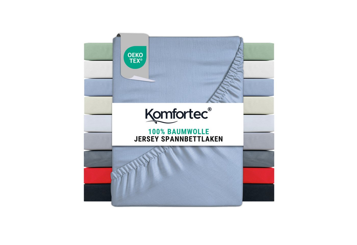 Komfortec Spannbettlaken Jersey Spannbettuch, 90x200, 140x200, 160x200, 180x200 oder 200x200 cm, 100% Baumwolle (135 g/m), Gummizug: Rundum, (1 Stück), OEKO-TEX® Standard 100 Zertifisiert, für Matratzen bis 25 cm Höhe von Komfortec