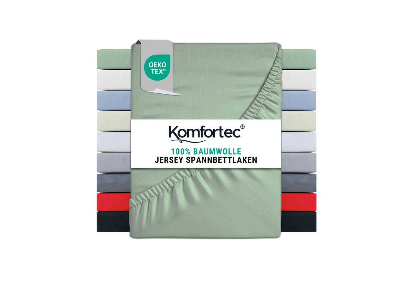 Komfortec Spannbettlaken Jersey Spannbettuch, 90x200, 140x200, 160x200, 180x200 oder 200x200 cm, 100% Baumwolle (135 g/m), Gummizug: Rundum, (1 Stück), OEKO-TEX® Standard 100 Zertifisiert, für Matratzen bis 25 cm Höhe von Komfortec