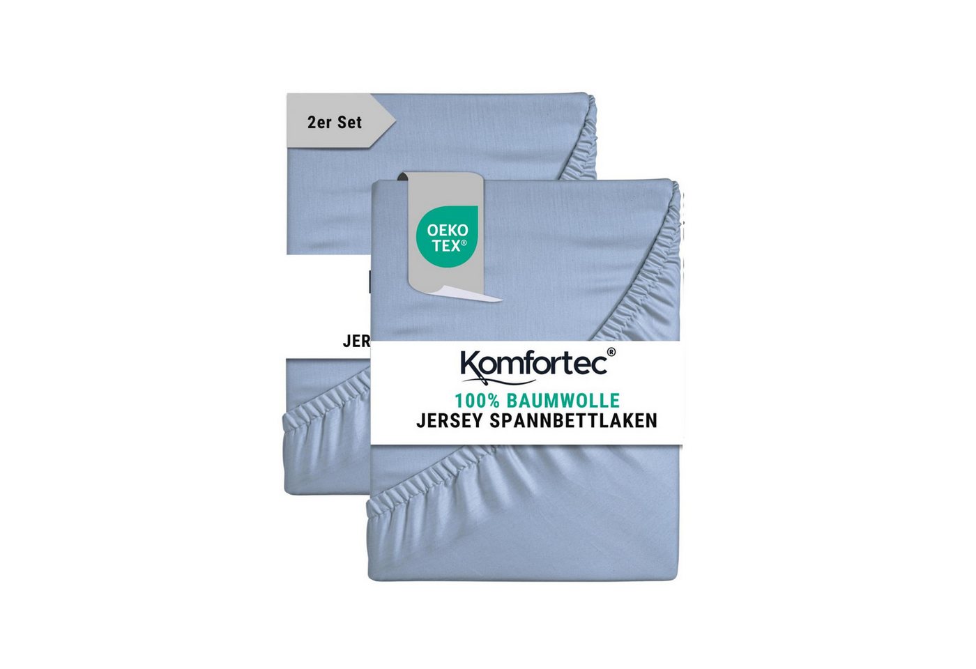 Komfortec Spannbettlaken Jersey Spannbettuch, 90x200, 140x200, 160x200, 180x200 oder 200x200 cm, 100% Baumwolle (135 g/m), Gummizug: Rundum, (2 Stück), OEKO-TEX® Standard 100 Zertifisiert, für Matratzen bis 25 cm Höhe von Komfortec