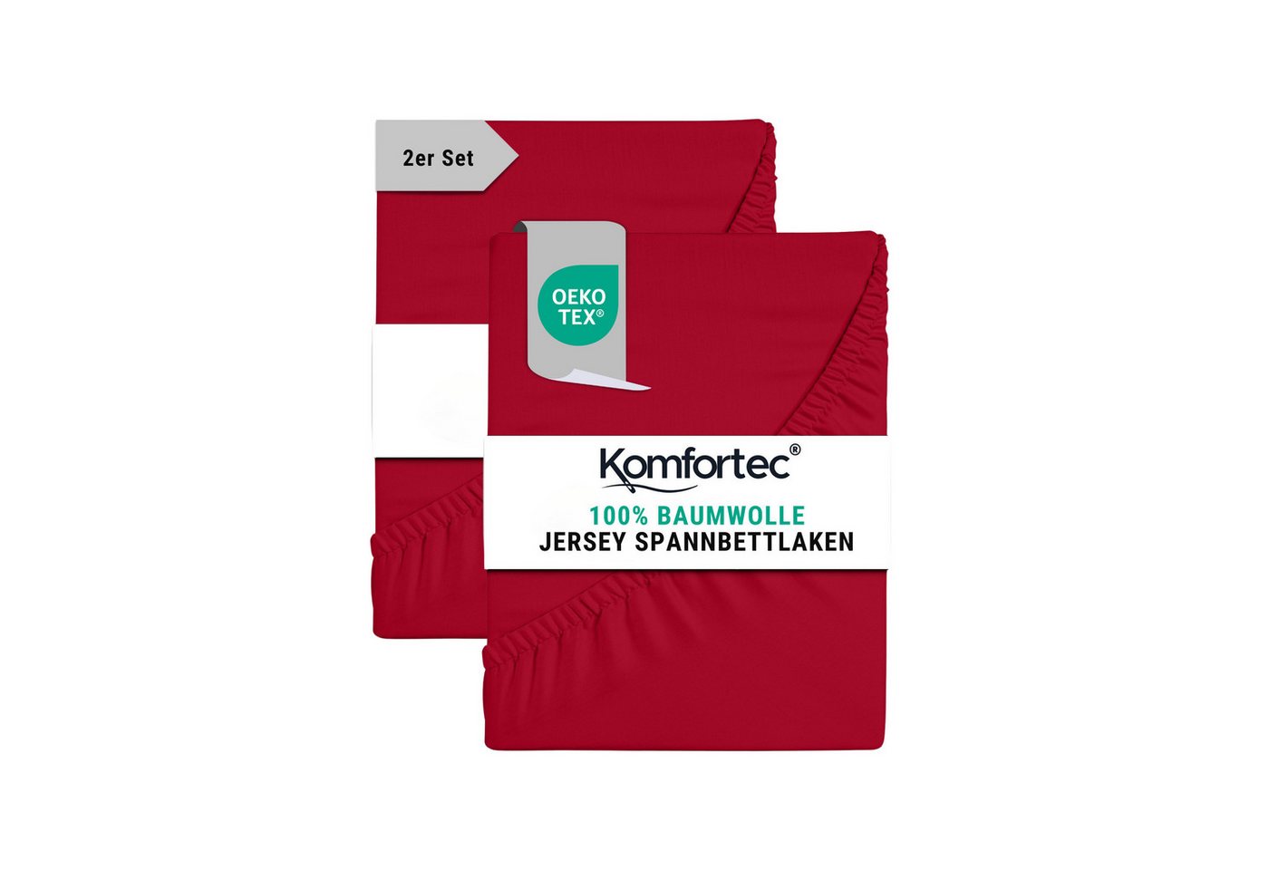 Komfortec Spannbettlaken Jersey Spannbettuch, 90x200, 140x200, 160x200, 180x200 oder 200x200 cm, 100% Baumwolle (135 g/m), Gummizug: Rundum, (2 Stück), OEKO-TEX® Standard 100 Zertifisiert, für Matratzen bis 25 cm Höhe von Komfortec