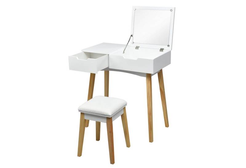KOMFOTTEU Schminktisch mit Hocker, mit aufklappbarem Spiegel, Schublade von Komfotteu