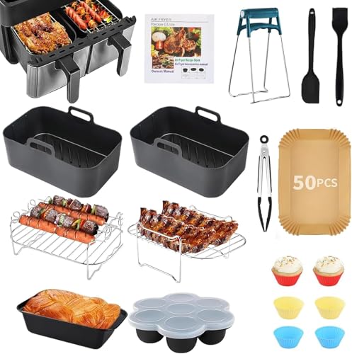 Heißluftfritteuse Zubehör für Ninja Foodi Max Dual Zone Heißluftfritteuse AF400EU AF300EU 7.6L-9.5L, Airfryer Zubehör Einschließlich BPA-Frei Silikonform Zubehör, Grillrost, Backform, etc von Komicea
