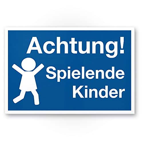 Komma Security Achtung Spielende Kinder Schild 20 x 30 cm Hinweisschild Warnzeichen Warnschild langsam fahren Warnung Hinweis Spielstraße Spielplatz - Vorsicht spielende Kinder von Komma Security