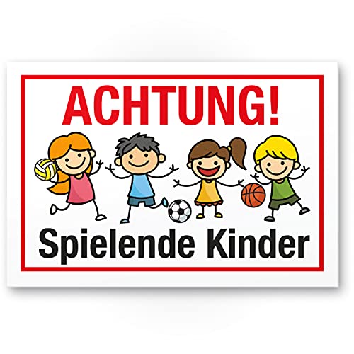 Komma Security Achtung Spielende Kinder Schild 30 x 20 cm Hinweisschild Warnzeichen Warnschild langsam fahren Warnung Hinweis Spielstraße Spielplatz - Vorsicht spielende Kinder von Komma Security