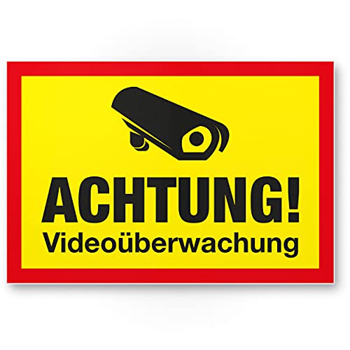 Komma Security Achtung Videoüberwachung Schild - Abschreckung Diebstahl Hinweisschild Innen Außen Warnhinweis Videoüberwacht Einbruchschutz Hinweis Prävention von Einbrüchen - Abschreckung von Komma Security