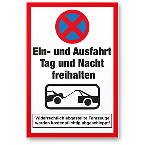 Komma Security Ein- und Ausfahrt Tag- und Nacht Freihalten Schild 20 x 30 cm Warnhinweis - abschleppen Hinweisschild Einfahrt - auch gegenüber Parken verboten - Parkverbot Halteverbot von Komma Security