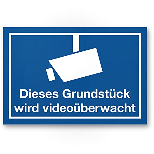 Komma Security Grundstück Videoüberwacht Schild 30 x 20 cm - Achtung Vorsicht Videoüberwachung - Hinweis Hinweisschild Videoüberwacht - Warnschild Warnhinweis von Komma Security