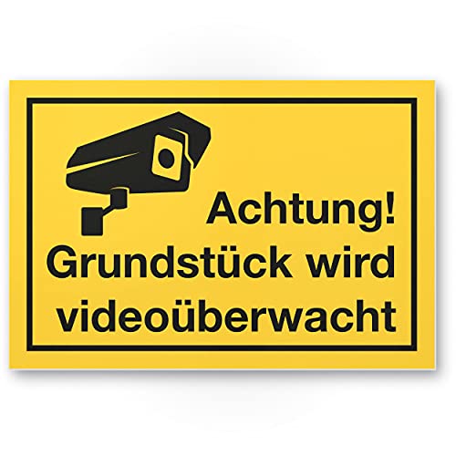 Komma Security Grundstück Videoüberwacht Schild 30 x 20 cm - Achtung Vorsicht Videoüberwachung - Hinweis Hinweisschild Videoüberwacht - Warnschild Warnhinweis von Komma Security