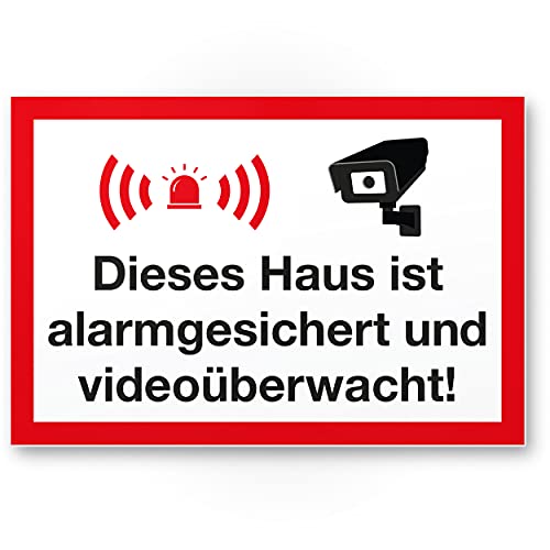 Komma Security Haus Alarmgesichert Videoüberwacht Schild - Achtung Vorsicht Videoüberwachung - Hinweis Hinweisschild Videoüberwacht - Warnhinweis von Komma Security